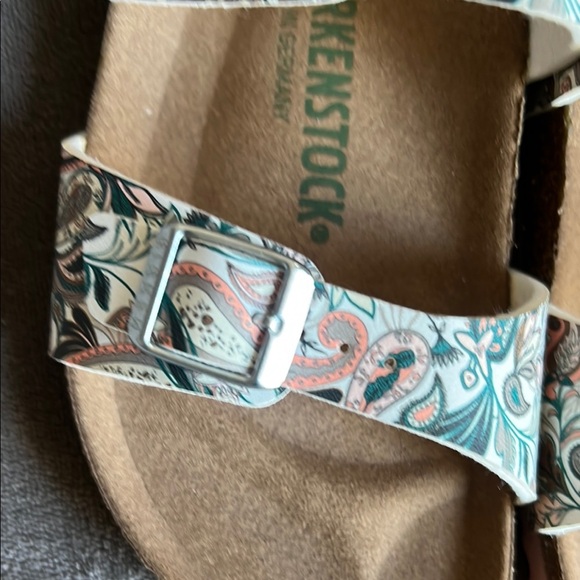 Birkenstock Green and White Sandals with Cork Footbed - Picture 4 of 14